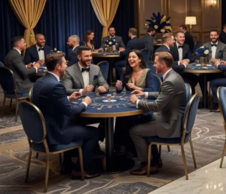 Goście podczas eleganckiego eventu firmowego z elementami kasyna