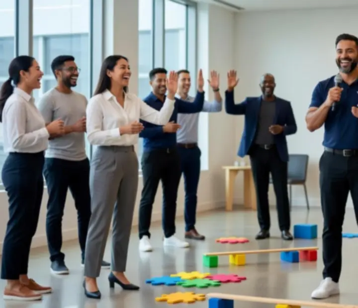 Zespół biorący udział w integracyjnych grach team building